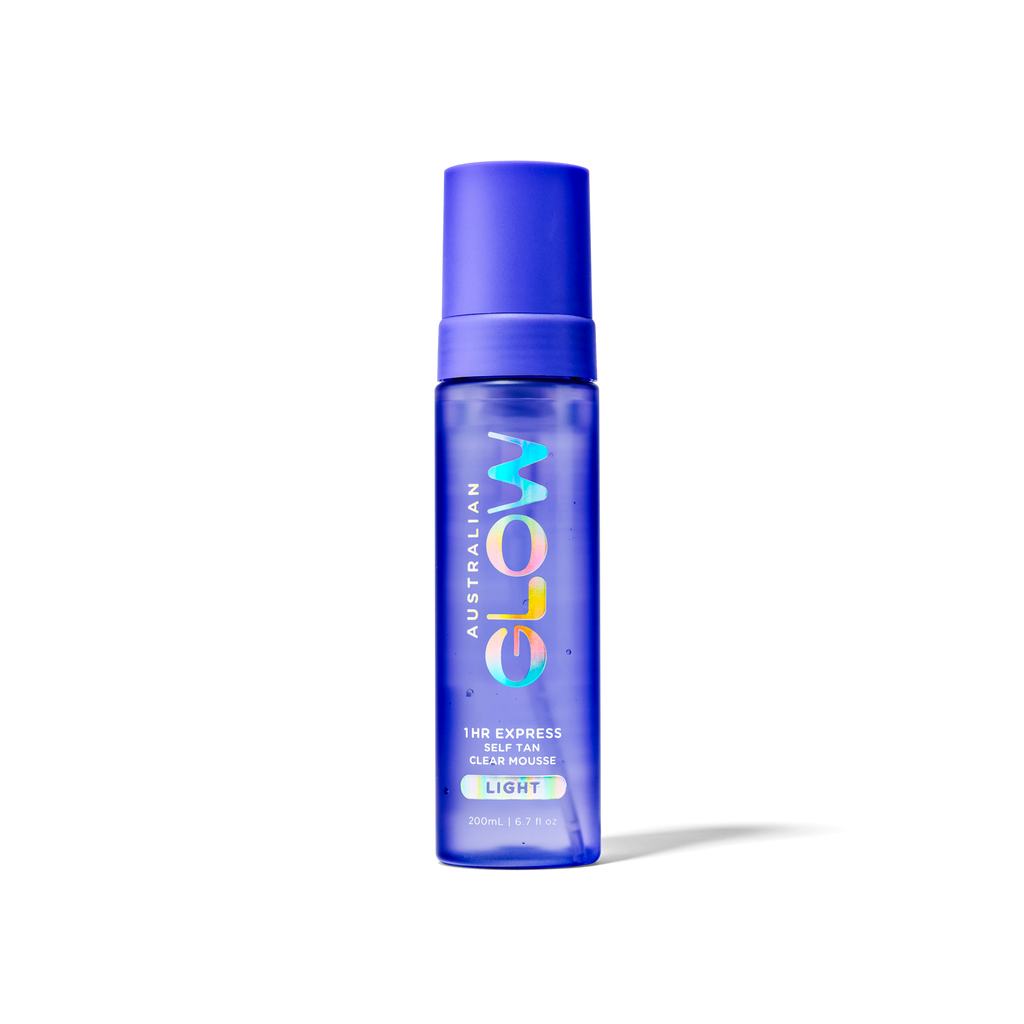 1 Hour Express Clear Mousse bottle on cream background